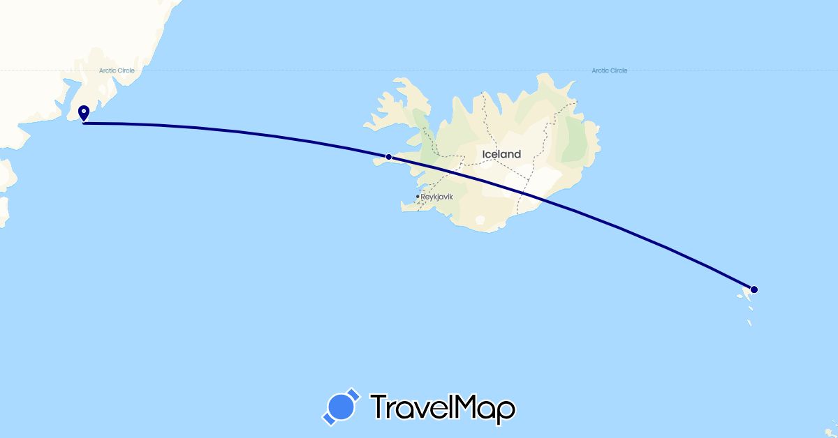 TravelMap itinerary: driving in Faroe Islands, Greenland, Iceland (Europe, North America)